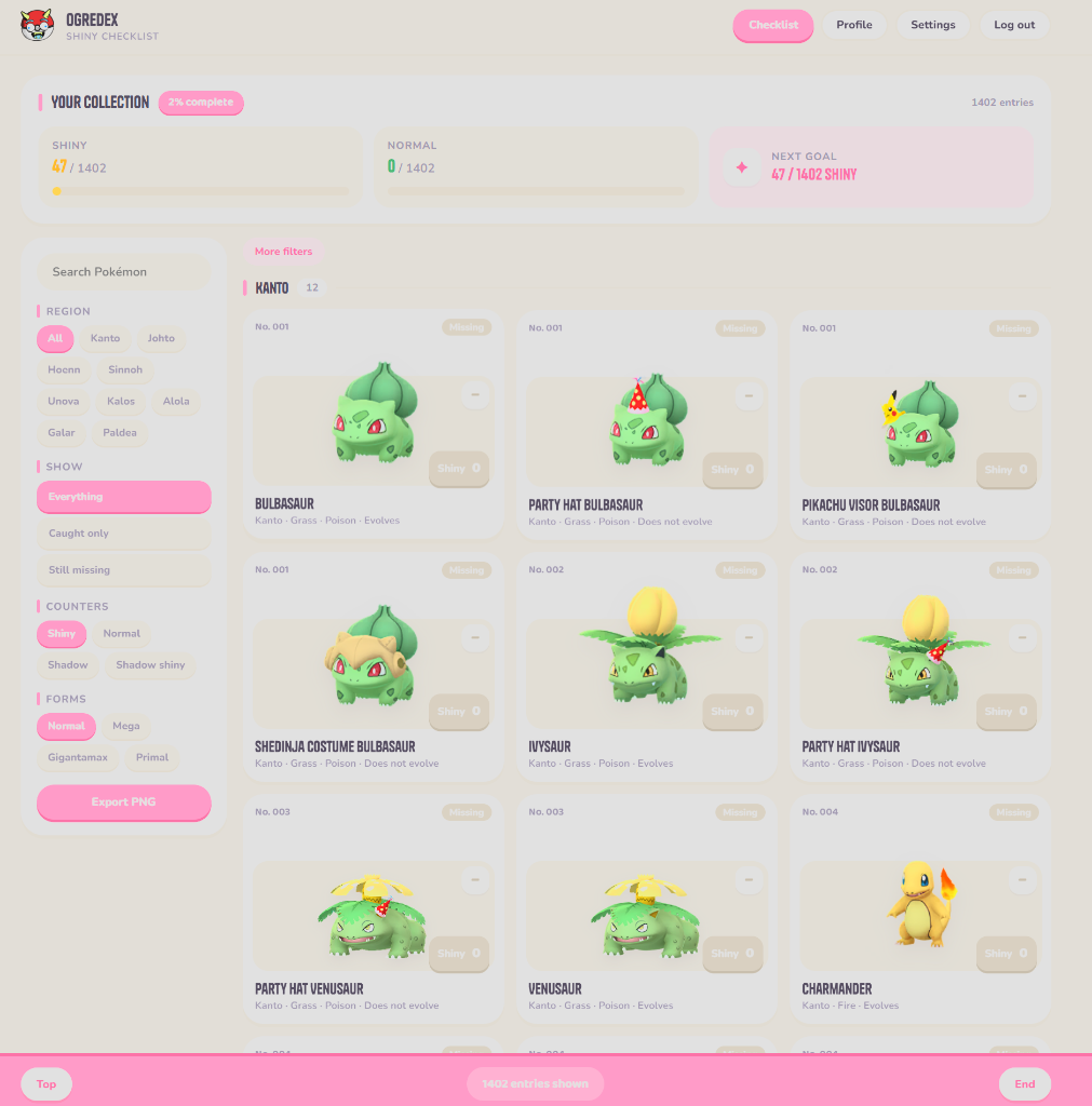 Ogredex Shiny Collection Tracker